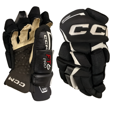 CCM Jetspeed FT6 Pro Hockey Gloves Junior 2023 black/white front (palm) of right glove and back of left glove