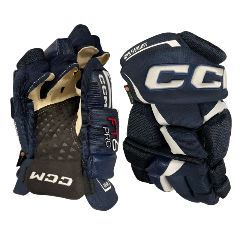 CCM Jetspeed FT6 Pro Hockey Gloves Junior 2023 navy/white front (palm) of right glove and back of left glove