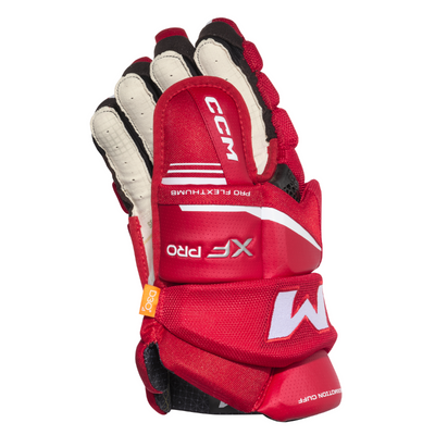 CCM Tacks XF Pro Hockey Gloves Junior 2024 red/white side showing thumb of right glove