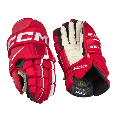 CCM Tacks XF Pro Hockey Gloves Junior 2024 red/white back of left glove and front (palm) of right glove