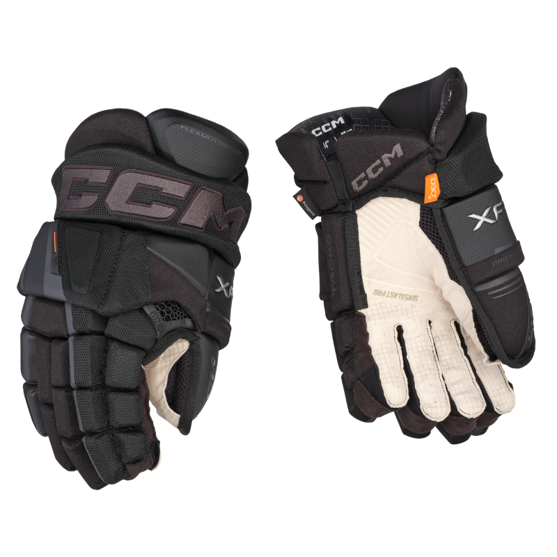 CCM Tacks XF Pro Hockey Gloves Junior 2024 black/graphite back of right glove and front (palm) of left glove