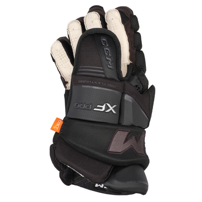 CCM Tacks XF Pro Hockey Gloves Junior 2024 black/graphite side showing thumb of right glove