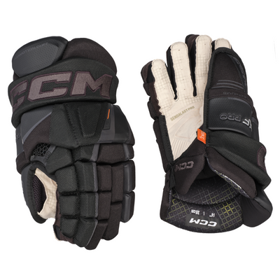 CCM Tacks XF Pro Hockey Gloves Junior 2024 black/graphite back of left glove and front (palm) of right glove