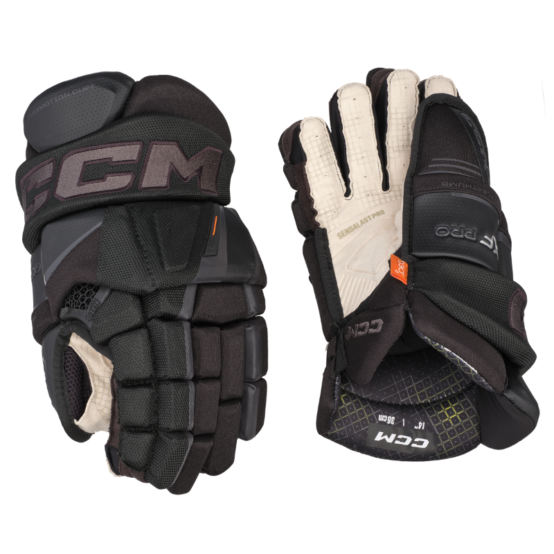 CCM Tacks XF Pro Hockey Gloves Junior 2024 black/graphite back of left glove and front (palm) of right glove