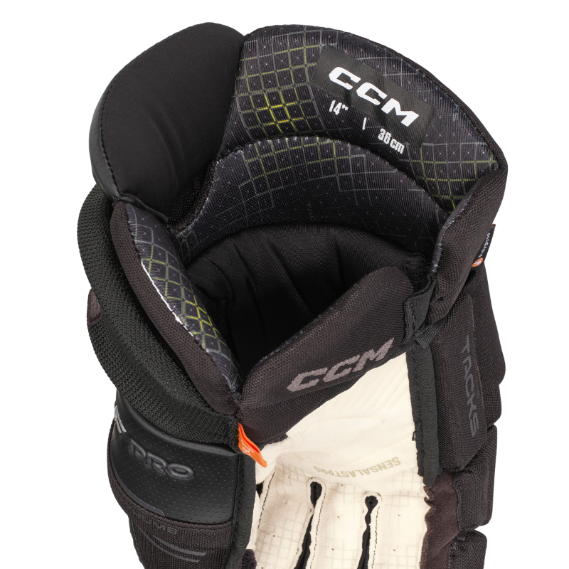 CCM Tacks XF Pro Hockey Gloves Junior 2024 black/graphite inside of right glove