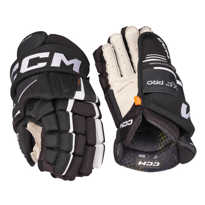CCM Tacks XF Pro Hockey Gloves Junior 2024 black/white back of left glove and front (palm) of right glove