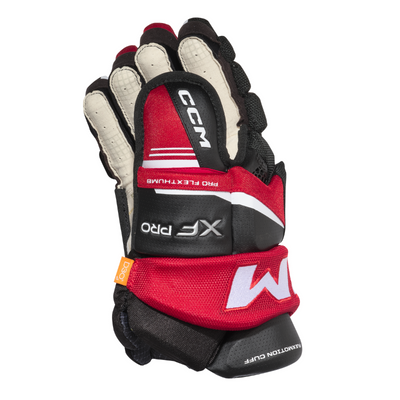CCM Tacks XF Pro Hockey Gloves Junior 2024 black/red/white side showing thumb of right glove