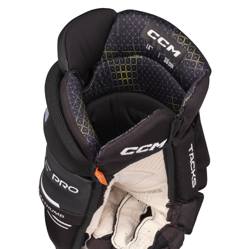 CCM Tacks XF Pro Hockey Gloves Junior 2024 black/white inside of right glove