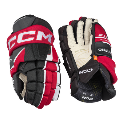 CCM Tacks XF Pro Hockey Gloves Junior 2024 black/red/white back of left glove and front (palm) of right glove