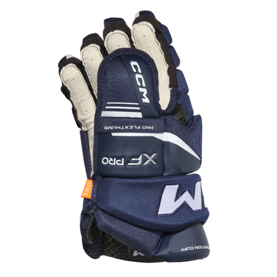 CCM Tacks XF Pro Hockey Gloves Junior 2024 navy/white side showing thumb of right glove