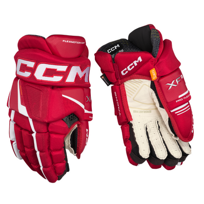 CCM Tacks XF Pro Hockey Gloves Junior 2024 red/white back of right glove and front (palm) of left glove
