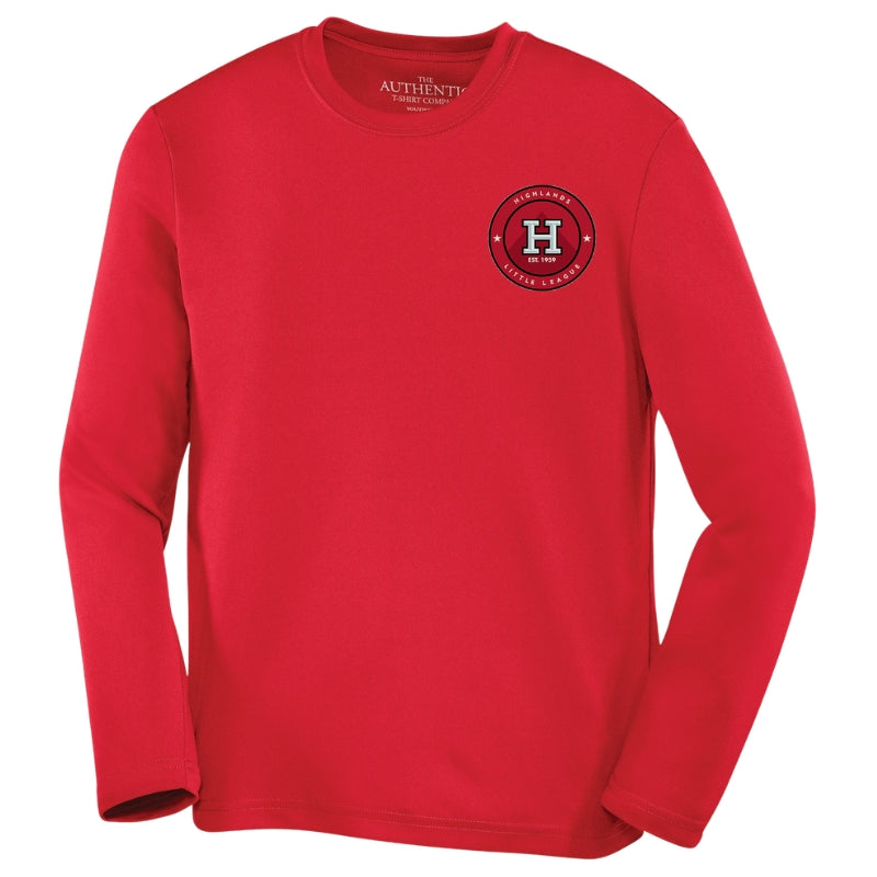 HLL Baseball Team Apparel HLL ATC Performance Polyester Long Sleeve Tee Small Logo Youth Red