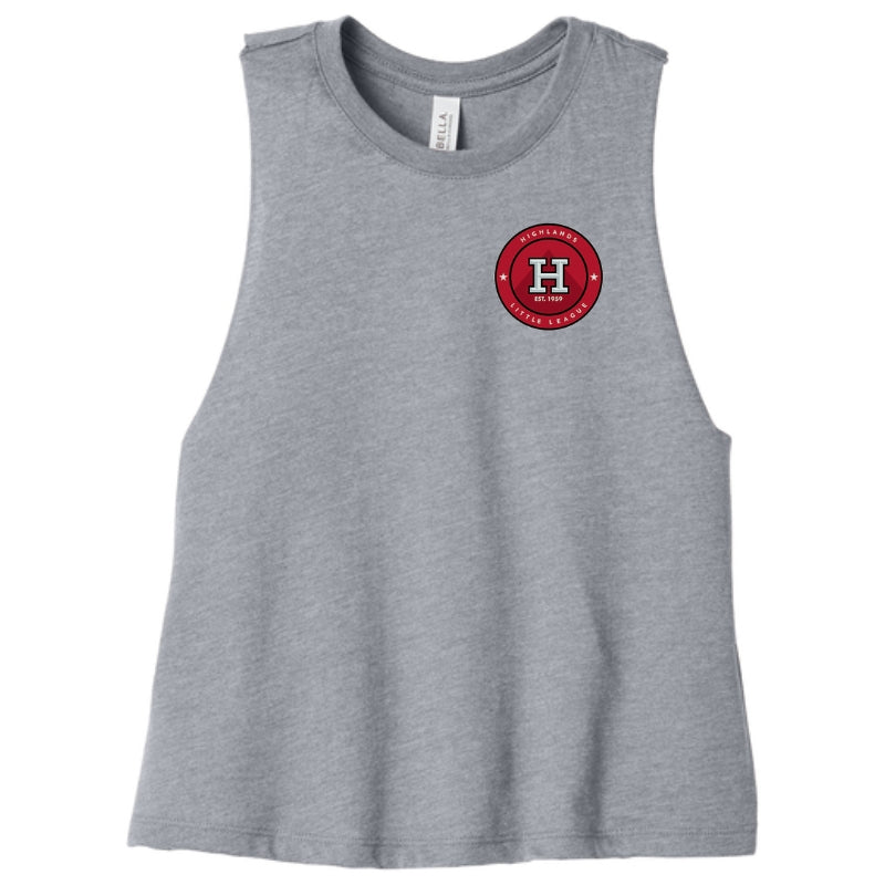 HLL Baseball Team Apparel HLL Bella Canvas Raceback Crop Tank Small Round Logo Women Athletic Heather