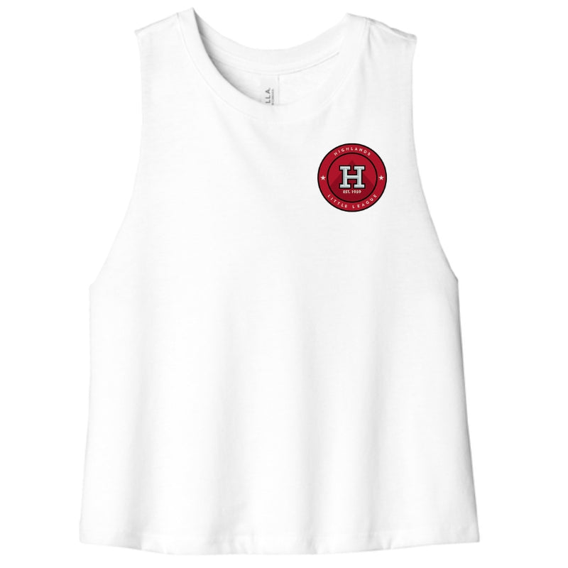 HLL Baseball Team Apparel HLL Bella Canvas Raceback Crop Tank Small Round Logo Women White