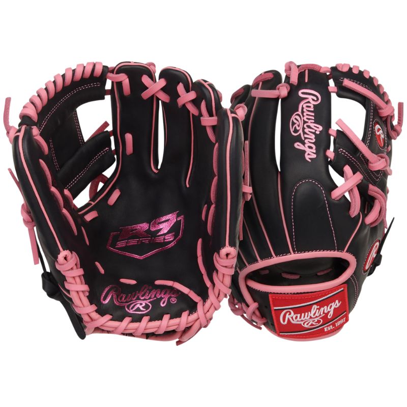Rawlings Baseball Gloves R9 Series 11.5" Infield (2026) Youth Adult R9204-2BP Black/Pink Right-hand throw RHT