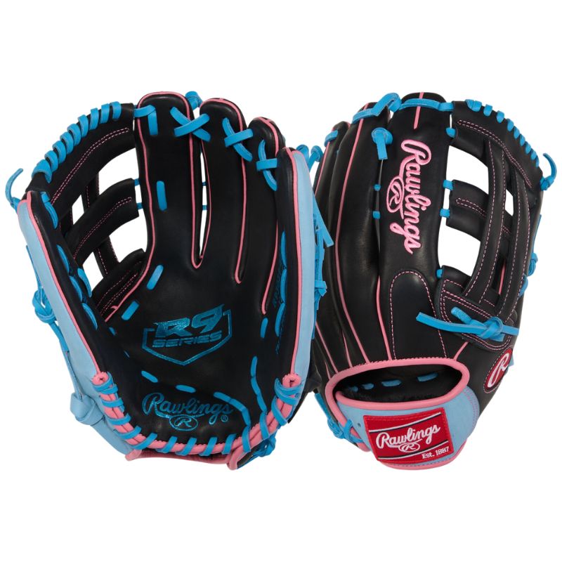 Rawlings Baseball Gloves R9 Series 12.75" (2026) Youth Adult R93029-6BP Black/Columbia Blue/Pink RHT LHT