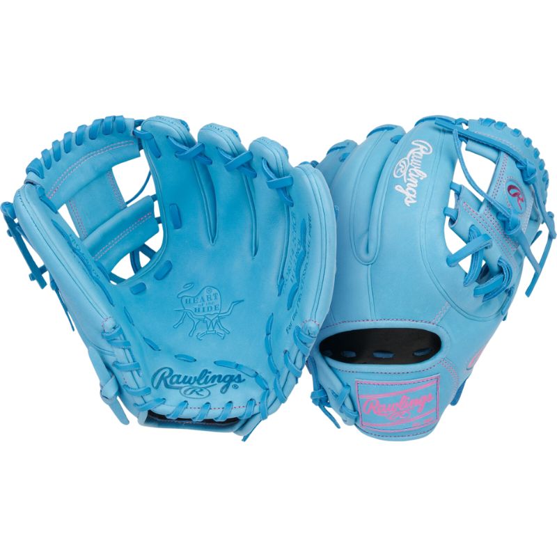 Rawlings Baseball Gloves Rawlings Heart of the Hide 11.5-inch Columbia Blue Infield Adult Blue/Pink front (palm) and back