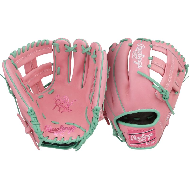 Rawlings Baseball Gloves Rawlings Heart of the Hide 11.75-inch Pink Infield Adult Pink/Mint front (palm) and back