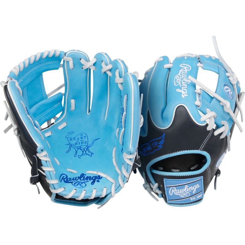 Rawlings Baseball Gloves Rawlings Heart of the Hide 11.75-inch Wing Tip Infield Adult Blue/Black/White front (palm) and back