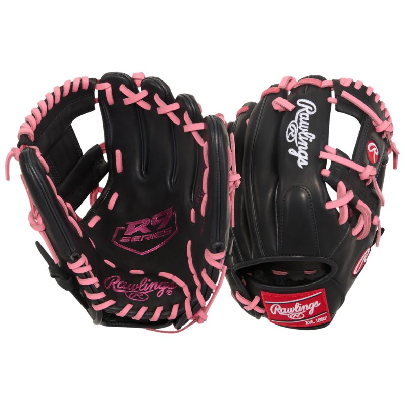 Rawlings Baseball Infield Gloves R9 ContoUR 11.25" (2026) Youth R91125U-2BP Black/Pink Right-hand throw RHT