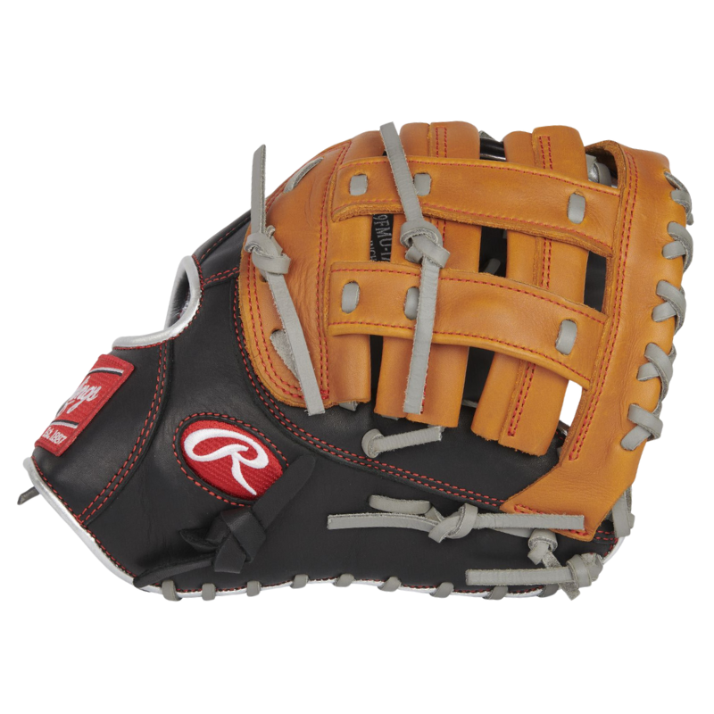 Rawlings First Base Mitt Rawlings R9 Contour Youth 12" black/tan back showing webbing pointing right