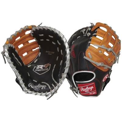 Rawlings First Base Mitt Rawlings R9 Contour Youth 12" black/tan front (palm), and back