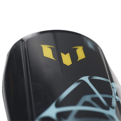 Adidas Messi 10 Shin Guards close-up of Messi logo