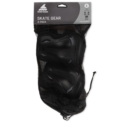 Rollerblade Skate Gear 3-pack Inline Pad Set Large Men's Women's in see-through mesh packaging which doubles as carry bag