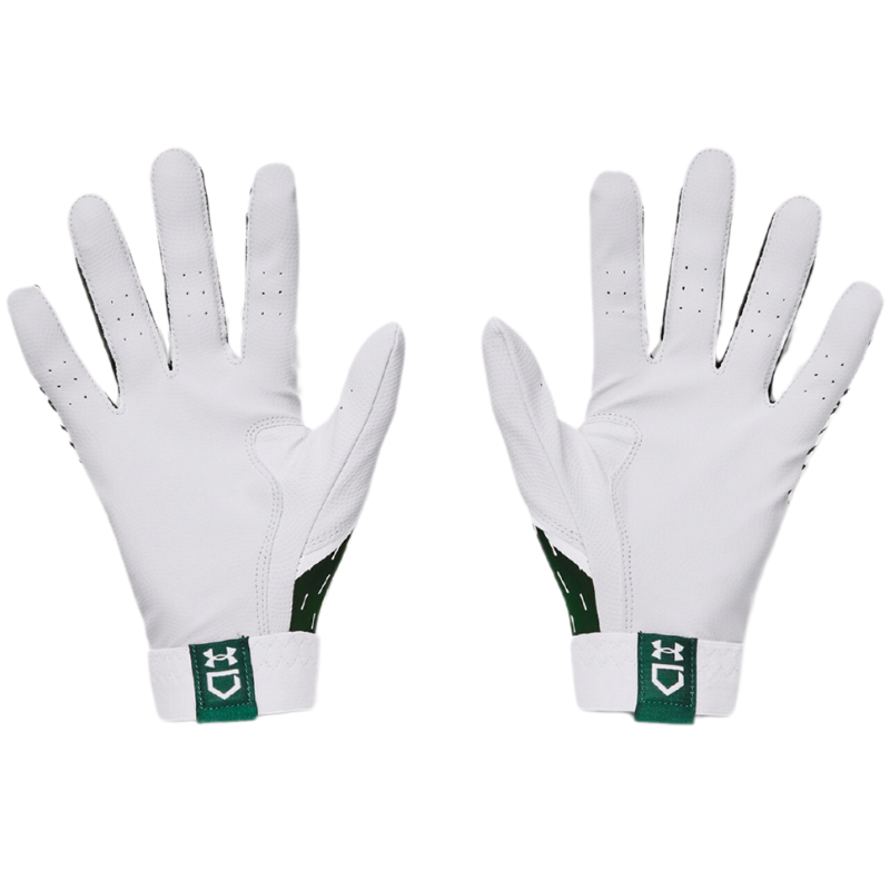 UA Clean Up Baseball Batting Gloves Men`s 2024 white/green front (palm) of both gloves