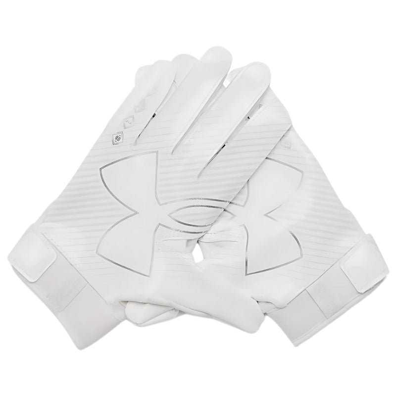 Under Armour Football Accessories Under Armour F9 Nitro Football Gloves Youth White Gray Silver Medium Large