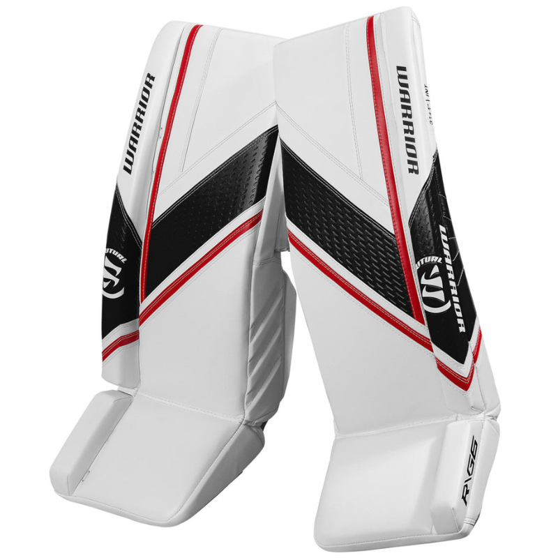 Warrior Goalie Blockers Warrior Ritual G6 E+ (2022) Intermediate White/Black/Red side front of both facing left