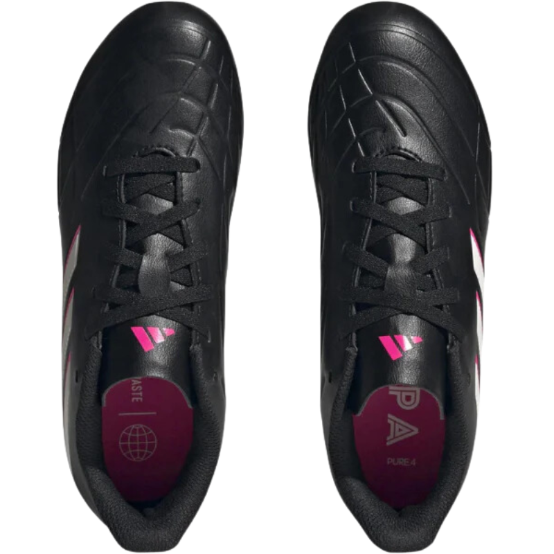 Adidas Copa Pure.4 FXG Soccer Cleats Junior Core Black/Zero Metallic/Team Shock Pink 2 top of both shoes pointing up