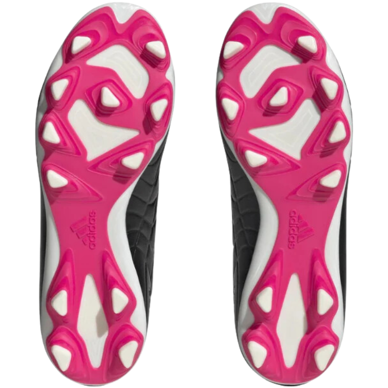Adidas Copa Pure.4 FXG Soccer Cleats Junior Core Black/Zero Metallic/Team Shock Pink 2 bottom of both shoes pointing up