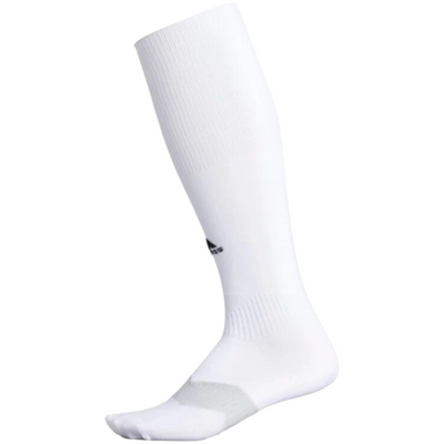 Adidas Metro IV Soccer Socks White with black logo at front above ankle and 3cm wide grey stripe widthwise on foot