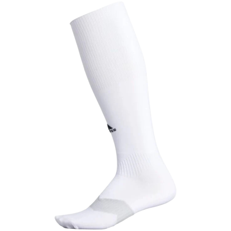 Adidas Metro IV Soccer Socks White with black logo at front above ankle and 3cm wide grey stripe widthwise on foot