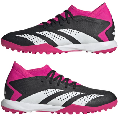 Adidas Predator Accuracy.3 Soccer Turf Boots Black/White/Pink Junior side pointing left and side pointing right