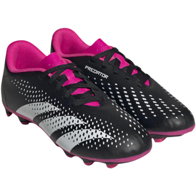 Adidas Predator Accuracy.4 FxG Soccer Cleats Junior Core Black/Cloud White/Team Shock Pink 2 side/front of both shoes pointing to the lower-right