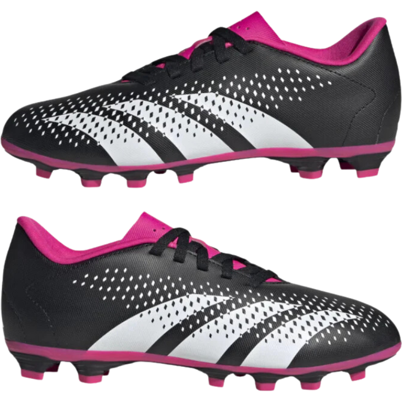 Adidas Predator Accuracy.4 FxG Soccer Cleats Junior Core Black/Cloud White/Team Shock Pink 2 side pointing left and side pointing right