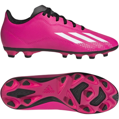 Adidas X Speedportal.4 FxG Soccer Cleats Junior Pink/White/Black side pointing right and bottom pointing right
