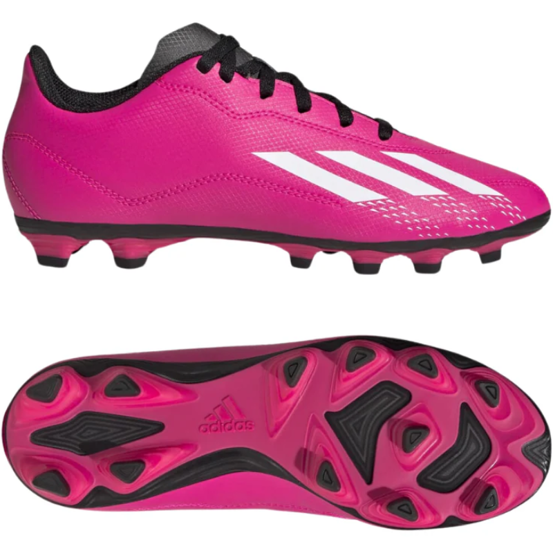 Adidas X Speedportal.4 FxG Soccer Cleats Junior Pink/White/Black side pointing right and bottom pointing right