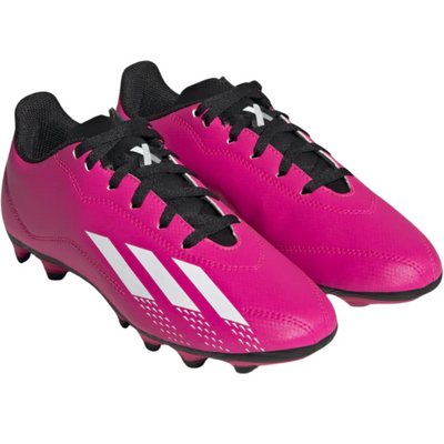 Adidas X Speedportal.4 FxG Soccer Cleats Junior Pink/White/Black side/front of both shoes pointing to the lower-right