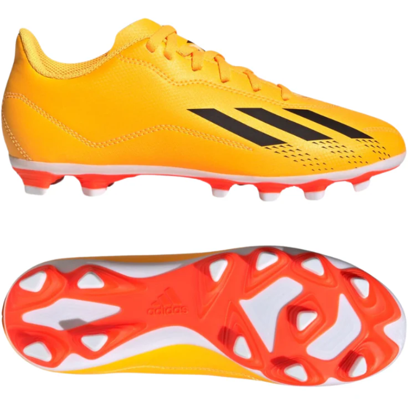 Adidas X Speedportal.4 FxG Soccer Cleats Junior Gold/Black/Orange side pointing right and bottom pointing right