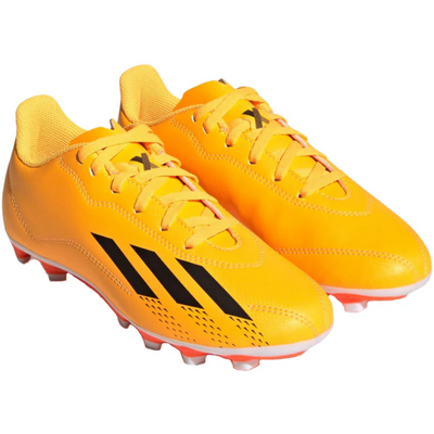 Adidas X Speedportal.4 FxG Soccer Cleats Junior Gold/Black/Orange side/front of both shoes pointing to the lower-right