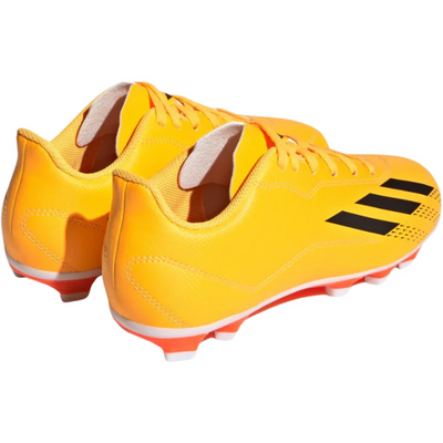 Adidas X Speedportal.4 FxG Soccer Cleats Junior Gold/Black/Orange side/back of both shoes pointing to the upper-right