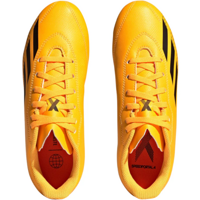 Adidas X Speedportal.4 FxG Soccer Cleats Junior Gold/Black/Orange top of both shoes pointing up