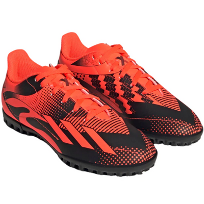 Adidas X Speedportal Messi.4 Soccer Turf Boots Orange/Black Junior side/front of both shoes pointing to the bottom-right