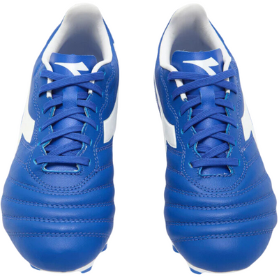 Diadora Brasil Elite 2 LT LPU Soccer Cleats Junior Royal/White top/front of both shoes pointing down