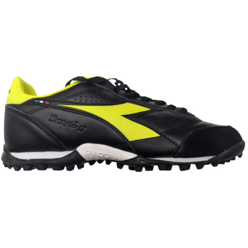 Diadora Brasil LT Soccer Turf Boots Black/Yellow Junior side of left shoe pointing right