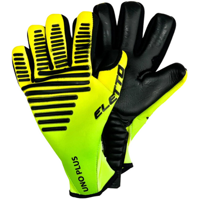 Eletto Uno Pro Plus Soccer Goalie Gloves Neon Green/Black back and front/palm