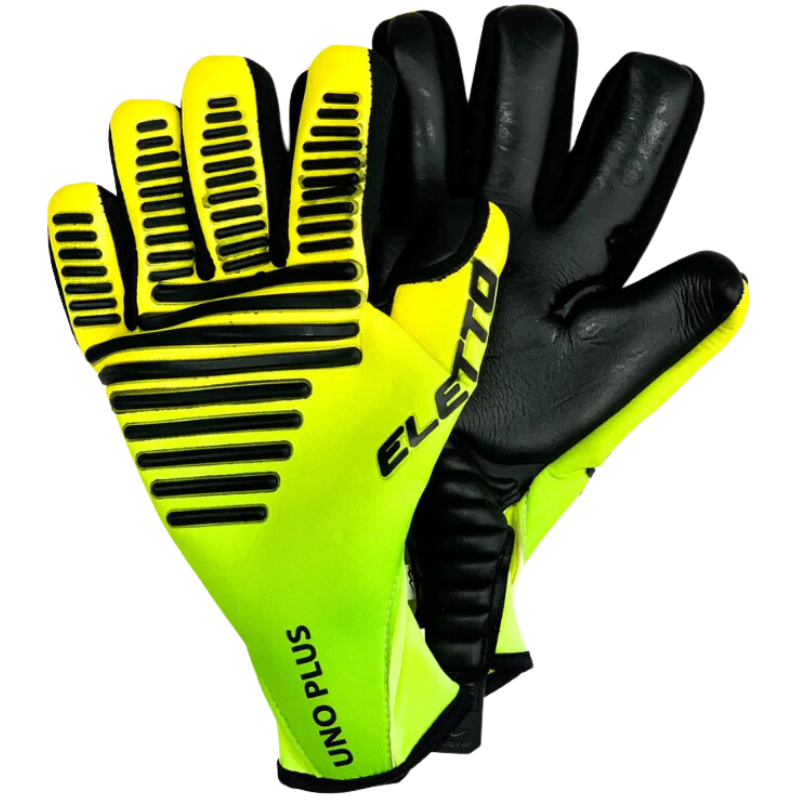 Eletto Uno Pro Plus Soccer Goalie Gloves Neon Green/Black back and front/palm